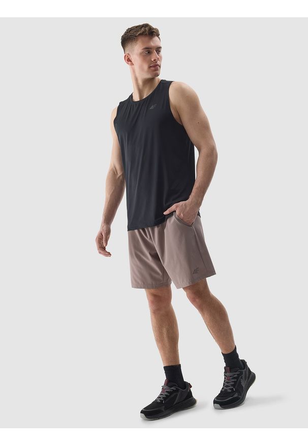 4f - 4F Tank top treningowy regular z materiału z recyklingu męski - głęboka czerń 3XL. Kolor: czarny. Materiał: materiał. Wzór: gładki, jednolity, ze splotem. Sport: fitness
