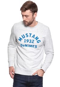 Mustang - MUSTANG BLUZA Basic Crewneck LIGHT GREY MEL. 1007003 4163. Wzór: melanż, nadruk