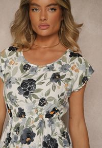 Renee - Ciemnoszara Rozkloszowana Sukienka z Bawełną w Kwiaty Talisenia. Okazja: na co dzień. Kolor: szary. Materiał: bawełna. Wzór: kwiaty. Sezon: lato, wiosna. Styl: elegancki, casual #3