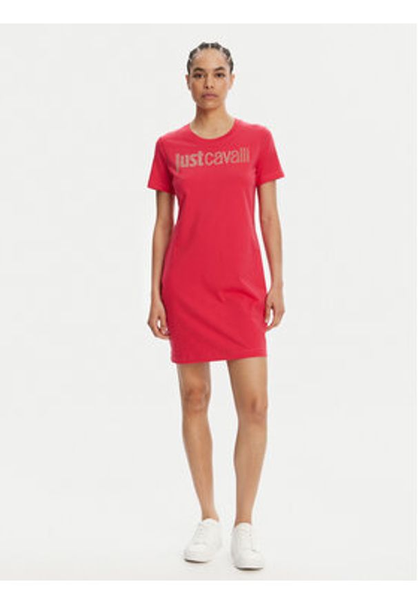 Just Cavalli Sukienka codzienna 78PAOE15 Różowy Regular Fit. Okazja: na co dzień. Kolor: różowy. Materiał: bawełna. Typ sukienki: proste. Styl: casual