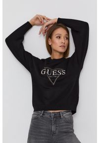 Guess - Sweter. Kolor: czarny. Materiał: dzianina. Długość rękawa: długi rękaw. Długość: długie. Wzór: aplikacja #1