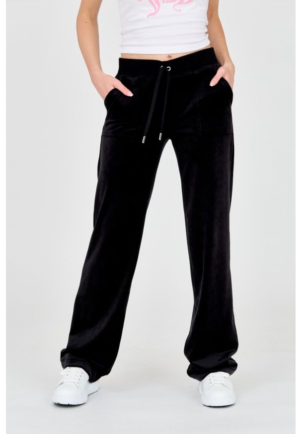 Juicy Couture - JUICY COUTURE Czarne spodnie dresowe damskie z weluru, Rozmiar L. Kolor: czarny. Materiał: welur, dresówka, poliester
