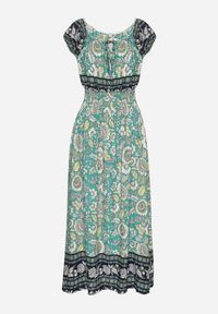 Born2be - Zielona Wzorzysta Sukienka Bawełniana o Rozkloszowanym Kroju z Marszczeniem w Talii Vialor. Okazja: na co dzień. Kolor: zielony. Materiał: bawełna. Długość rękawa: krótki rękaw. Wzór: aplikacja, kwiaty. Styl: casual, elegancki #7