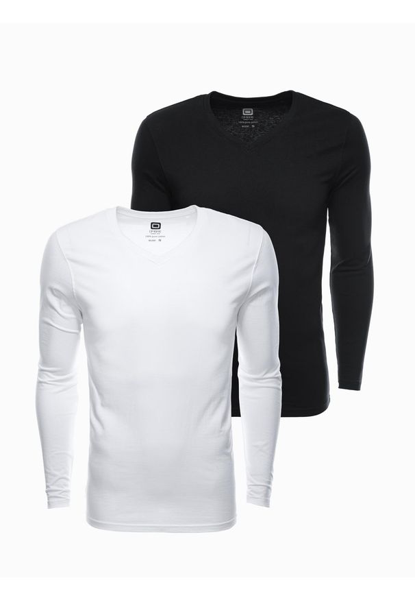 Ombre Clothing - Zestaw longsleeve męski V-NECK - mix 2-pak V2 - Rozmiar: XXL. Okazja: na co dzień. Kolor: biały. Materiał: tkanina, skóra, materiał, bawełna. Długość rękawa: długi rękaw. Długość: długie. Wzór: gładki, jednolity. Styl: klasyczny, wizytowy, casual