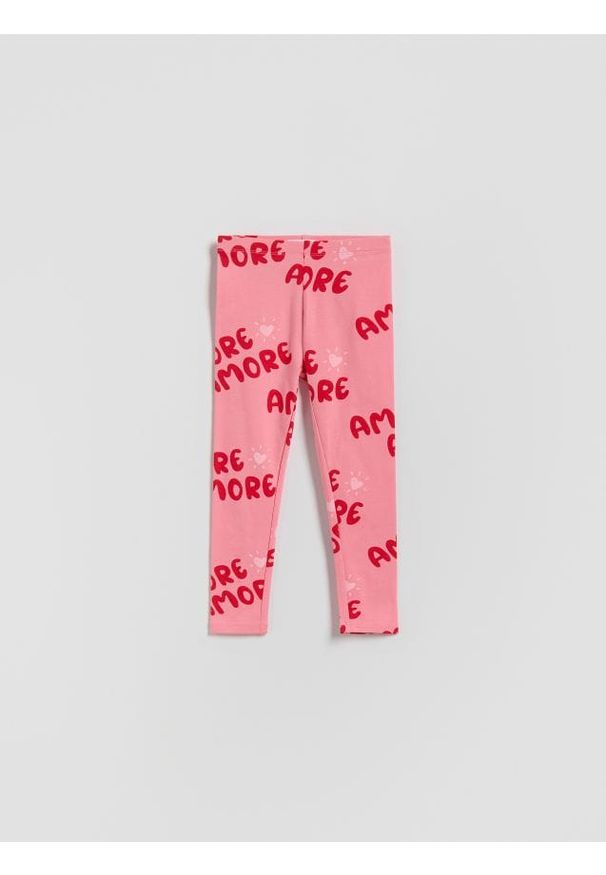 Reserved - Bawełniane legginsy z nadrukiem - różowy. Kolor: różowy. Materiał: bawełna. Wzór: nadruk