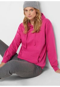 bonprix - Bluza z kapturem, z miękkiego materiału frotte. Typ kołnierza: kaptur. Kolor: różowy. Materiał: materiał. Styl: sportowy #1