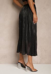Renee - Czarna Spódnica o Rozkloszowanym Kroju z Ozdobnymi Cyrkoniami Folaressa. Okazja: na co dzień. Kolor: czarny. Wzór: aplikacja. Styl: elegancki, casual