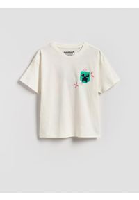 Reserved - Bawełniany t-shirt Minecraft - złamana biel. Materiał: bawełna