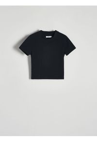 Reserved - Krótki t-shirt ze stójką - czarny. Typ kołnierza: kołnierzyk stójkowy. Kolor: czarny. Materiał: bawełna. Długość: krótkie