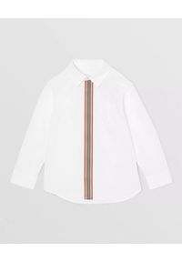 BURBERRY CHILDREN - Bawełniana koszula Icon Stripe 3-14 lat. Kolor: biały. Materiał: bawełna. Długość rękawa: długi rękaw. Długość: długie. Sezon: lato. Styl: klasyczny, sportowy, elegancki #1