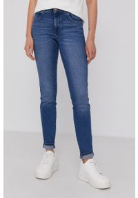 Wrangler jeansy Skinny Airblue damskie medium waist. Kolor: niebieski
