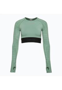 GYMSHARK - Top treningowy longsleeve damski Gymshark Vision Crop Top. Kolor: zielony. Długość rękawa: długi rękaw. Sport: fitness