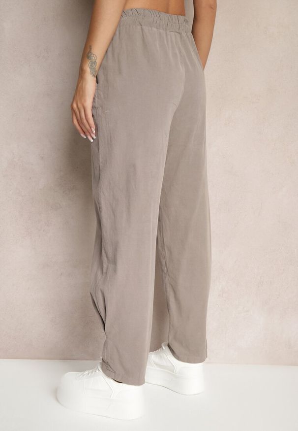 Renee - Szare Spodnie z Bawełny High Waist Galili. Okazja: na co dzień. Stan: podwyższony. Kolor: szary. Materiał: bawełna. Styl: klasyczny, casual, elegancki