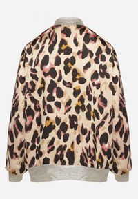 Born2be - Beżowo-Różowa Kurtka Bomberka w Panterkę ze Ściągaczami Irira. Okazja: na spacer, na co dzień. Kolor: beżowy. Materiał: jeans. Długość rękawa: długi rękaw. Długość: długie. Wzór: motyw zwierzęcy. Styl: casual, elegancki #2