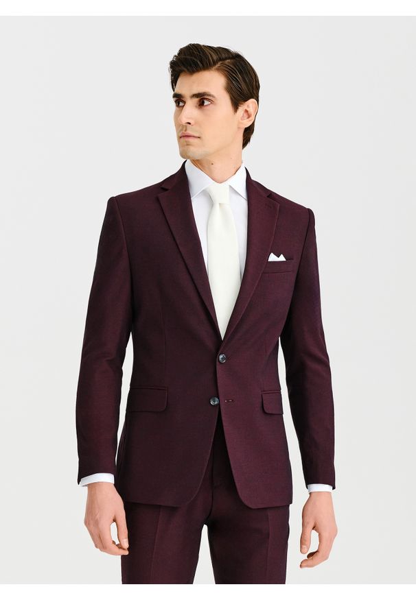 Pako Lorente - PAKO LORENTE - Bordowa marynarka garniturowa. Kolor: czerwony. Materiał: poliester, elastan, wiskoza. Styl: młodzieżowy