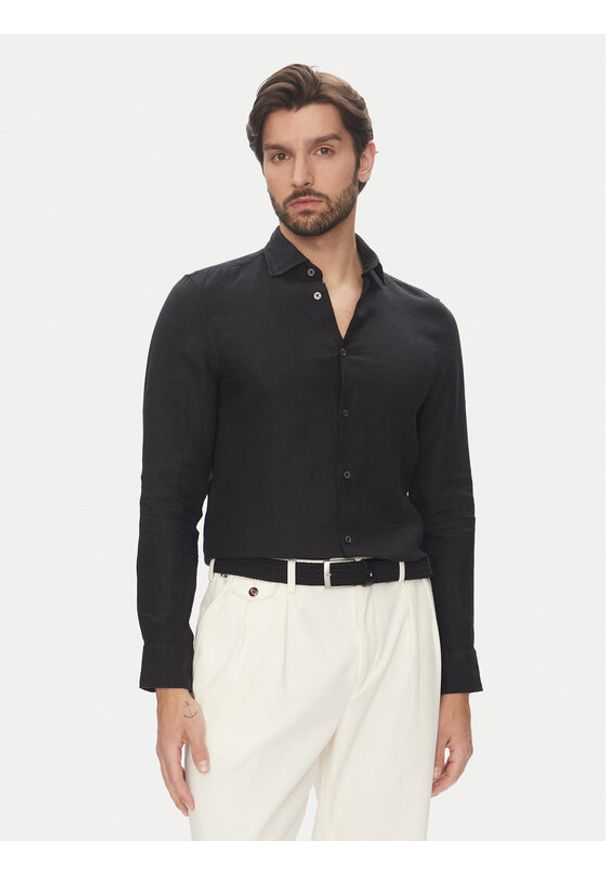 Marc O'Polo Koszula 524 7428 42460 Czarny Shaped Fit. Typ kołnierza: polo. Kolor: czarny. Materiał: len