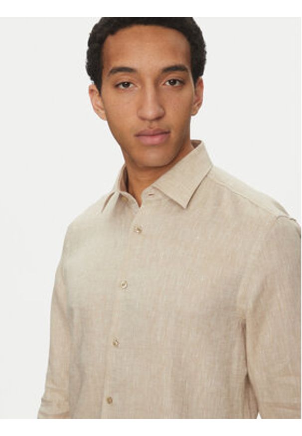 BOSS Koszula H Hank Kent C1 214 50490234 Beżowy Slim Fit. Typ kołnierza: kołnierzyk klasyczny. Kolor: beżowy. Materiał: len