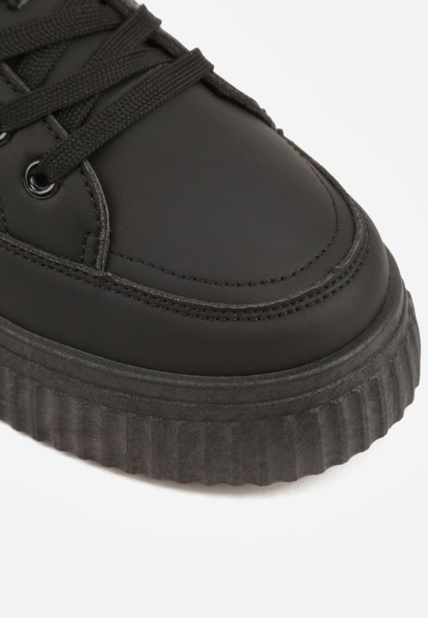 Born2be - Czarne Sneakersy na Grubej Podeszwie z Tłoczeniem Zeanidra. Okazja: na co dzień. Kolor: czarny. Materiał: jeans