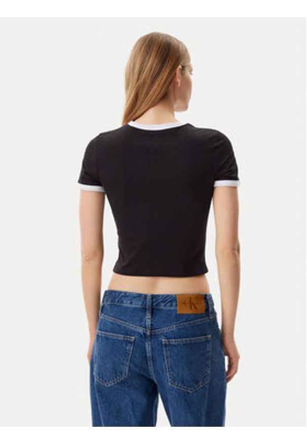 Tommy Jeans T-Shirt Script Ringer DW0DW20631 Czarny Slim Fit. Kolor: czarny. Materiał: bawełna