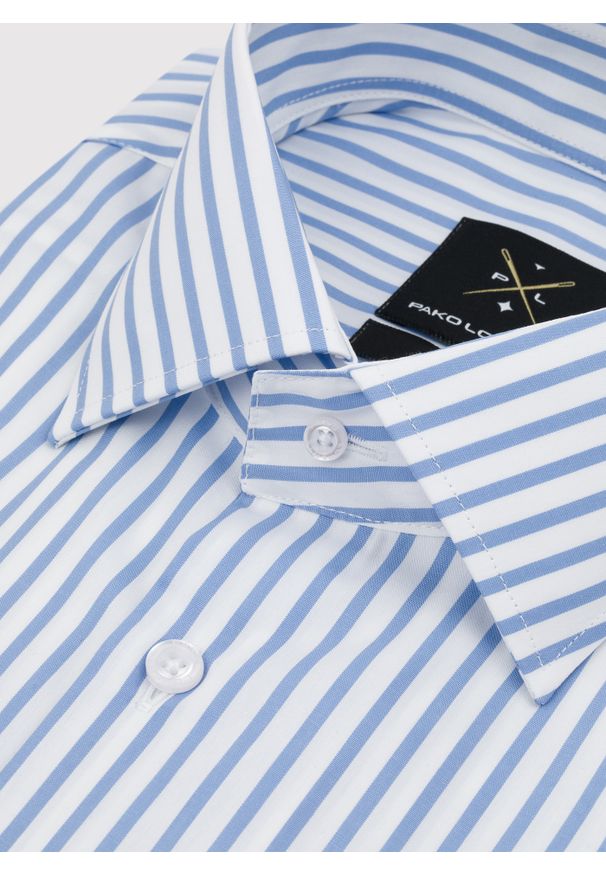 Pako Lorente - PAKO LORENTE – Bawełniana koszula męska w niebieskie paski. Kolor: niebieski. Materiał: bawełna. Długość rękawa: długi rękaw. Długość: długie. Wzór: paski