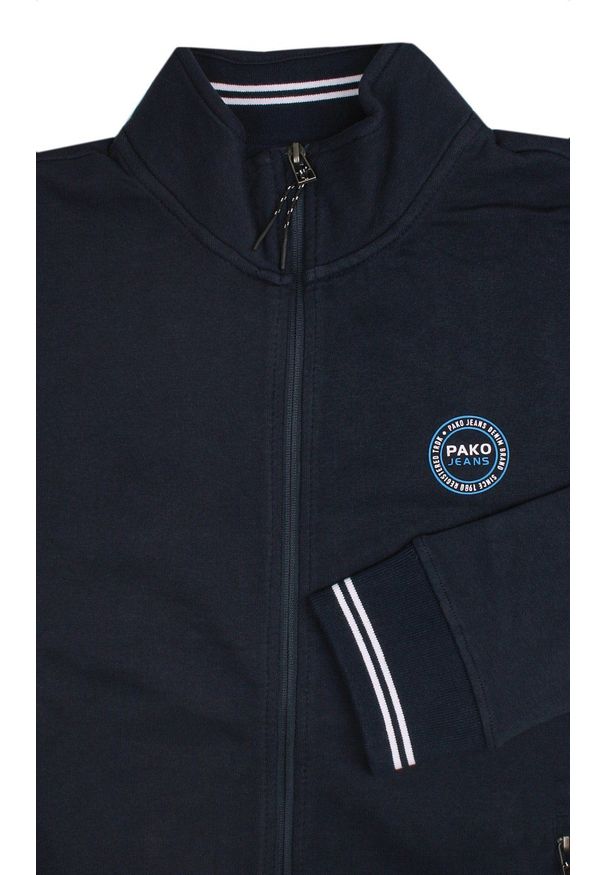 Pako Jeans - Klasyczna Bluza Męska na Zamek - PAKO JEANS - Wysoki Dekolt - Granatowa. Kolor: niebieski. Materiał: bawełna. Styl: klasyczny