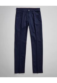 FAY - Granatowe spodnie Slim. Kolor: niebieski. Materiał: bawełna. Wzór: aplikacja