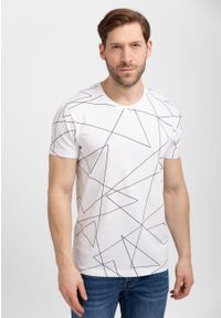 Volcano - Bawełniana koszulka T-CAUSE. Okazja: na co dzień. Kolor: biały. Materiał: bawełna. Długość rękawa: krótki rękaw. Długość: krótkie. Wzór: nadruk, geometria. Styl: casual, klasyczny #1