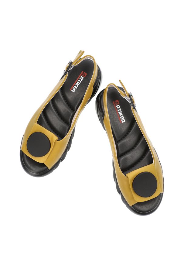 Żółte Sandały Artiker Modne Obuwie Damskie. Kolor: żółty. Materiał: skóra. Sezon: lato. Styl: klasyczny, elegancki