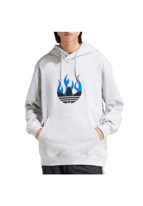 Adidas - Bluza adidas Originals Flames Logo IS2947 - szara. Typ kołnierza: kaptur. Kolor: szary. Materiał: bawełna. Wzór: aplikacja. Styl: sportowy, klasyczny