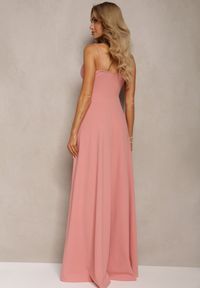 Renee - Ciemnoróżowa Elegancka Sukienka o Rozkloszowanym Kroju z Rozcięciem na Ramiączkach z Kopertowym Dekoltem Winelia. Typ kołnierza: dekolt kopertowy. Kolor: różowy. Długość rękawa: na ramiączkach. Typ sukienki: kopertowe. Styl: elegancki #3