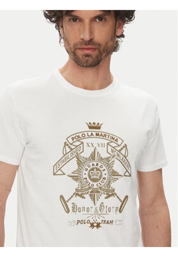 La Martina T-Shirt Aloysius MARG30 JS206 Biały Regular Fit. Kolor: biały. Materiał: bawełna