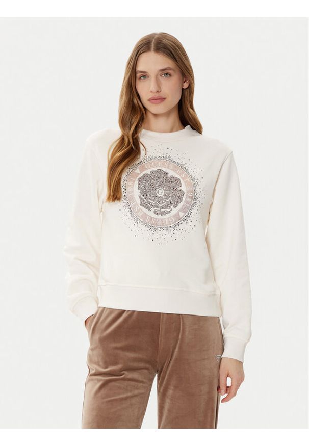 Guess Bluza W5RQ05 K7EX1 Écru Regular Fit. Materiał: syntetyk, bawełna