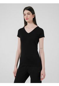 4f - T-shirt damski. Kolor: czarny. Materiał: bawełna, dzianina #1