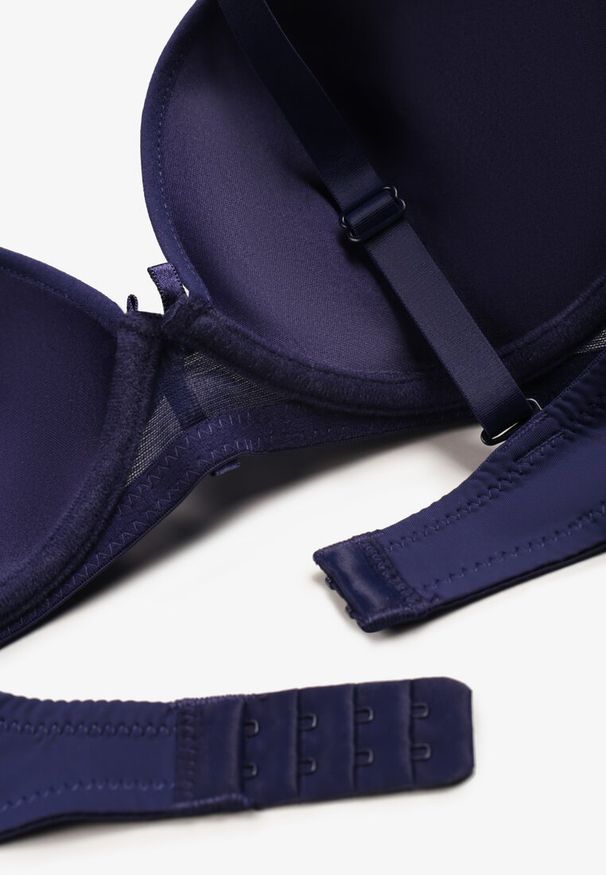 Born2be - Granatowo-Różowy Biustonosz o Fasonie Push Up z Ozdobną Kokardką i Różami Nivrine. Kolor: niebieski. Rodzaj stanika: push-up. Wzór: kwiaty