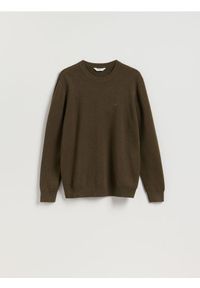 Reserved - Sweter z haftem - zielony. Kolor: zielony. Materiał: dzianina, bawełna. Wzór: haft