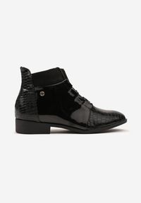 Born2be - Czarne Sznurowane Botki Vices z Eleganckim Stylu Viellie. Okazja: na spotkanie biznesowe, do pracy, na co dzień. Kolor: czarny. Materiał: jeans. Wzór: aplikacja. Obcas: na obcasie. Styl: elegancki. Wysokość obcasa: niski #6