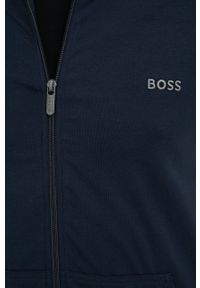 BOSS bluza 50469540 męska kolor granatowy z kapturem gładka. Typ kołnierza: kaptur. Kolor: niebieski. Długość rękawa: raglanowy rękaw. Wzór: gładki #4