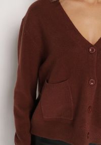 Born2be - Brązowy Rozpinany Kardigan z Dodatkiem Kaszmiru Vetirira. Okazja: na co dzień. Kolor: brązowy. Materiał: kaszmir. Styl: klasyczny, casual #7