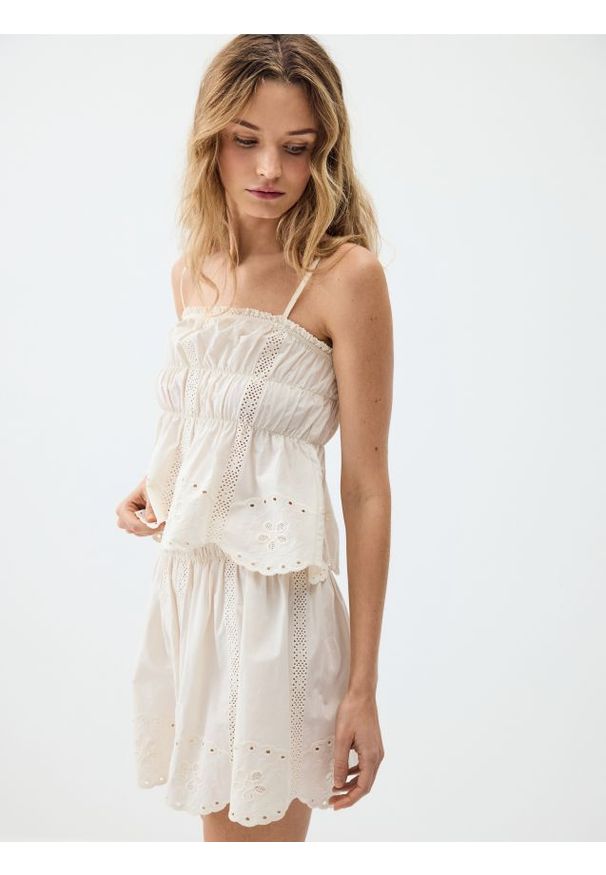 Reserved - Szorty plażowe z bawełny - złamana biel. Okazja: na plażę. Materiał: bawełna