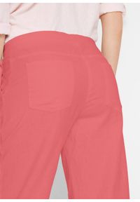 Spodnie lniane 3/4 bonprix rabarbarowy. Kolor: różowy. Materiał: len #6