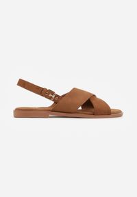 Renee - Brązowe Sandały VICES z Imitacji Zamszu ze Skrzyżowanymi Paskami Fontalla. Okazja: na co dzień. Zapięcie: pasek. Kolor: brązowy. Materiał: zamsz. Wzór: paski. Sezon: lato. Styl: casual, elegancki #9