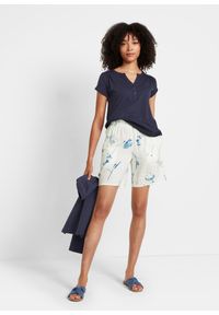 bonprix - T-shirt bawełniany. Typ kołnierza: dekolt w serek. Kolor: niebieski. Materiał: bawełna. Długość rękawa: krótki rękaw. Długość: krótkie #2