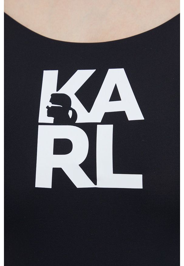 Karl Lagerfeld jednoczęściowy strój kąpielowy kolor czarny miękka miseczka. Kolor: czarny. Wzór: nadruk