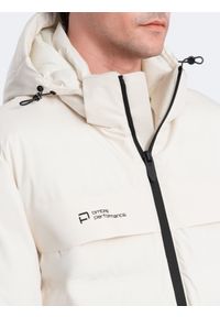 Ombre Clothing - Zimowa kurtka męska z odpinanym kapturem - kremowa V2 - Rozmiar: L. Kolor: kremowy. Materiał: poliester, polar. Sezon: zima #7