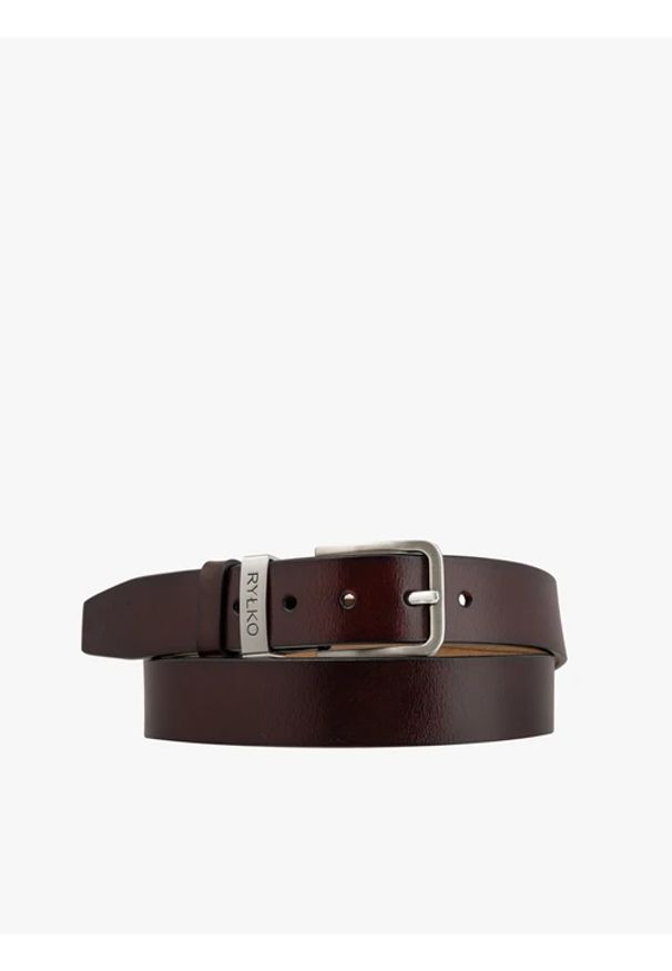Ryłko - Ciemnobrązowy pasek męski ze srebrną klamrą. Kolor: brązowy. Materiał: skóra. Styl: street