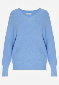 Born2be - Niebieski Sweter z Domieszką Kaszmiru z Dekoltem w Serek Feralaine. Okazja: na co dzień, na spotkanie biznesowe. Typ kołnierza: dekolt w serek. Kolor: niebieski. Materiał: kaszmir. Styl: biznesowy, klasyczny, casual, elegancki #6