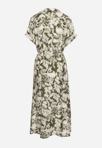 Born2be - Zielono-Beżowa Taliowana Sukienka z Gumką w Pasie Zapinana na Guziki Nasica. Okazja: na co dzień. Kolor: zielony. Materiał: materiał, wiskoza, jeans. Długość rękawa: krótki rękaw. Typ sukienki: proste. Styl: klasyczny, casual, elegancki #5