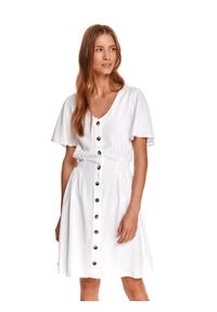 TOP SECRET - Zwiewna sukienka z guzikami i marszczeniem w talii. Kolor: biały. Sezon: jesień #3