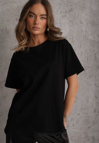 Renee - Czarny Bawełniany T-shirt o Kroju Oversize Neduna. Okazja: na co dzień. Kolor: czarny. Materiał: bawełna. Styl: casual, elegancki #6
