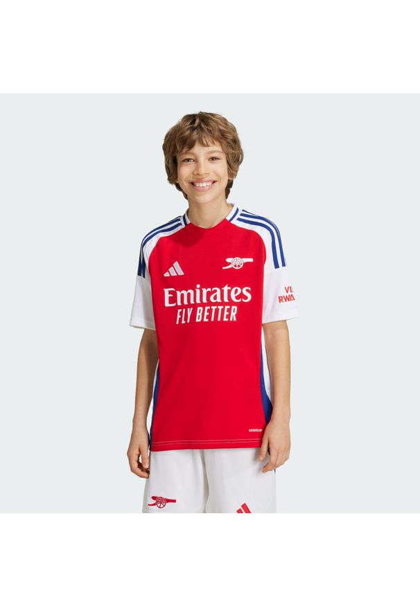 Adidas - Koszulka Arsenal 24/25 Home Kids. Kolor: biały, czerwony, wielokolorowy. Materiał: materiał